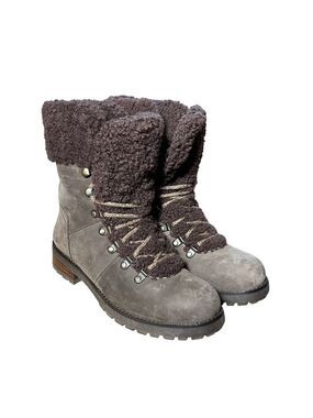 UGG Fraser Exposed Fur Stout Water-resistant Leather Combat Boots Size 7.5 Women